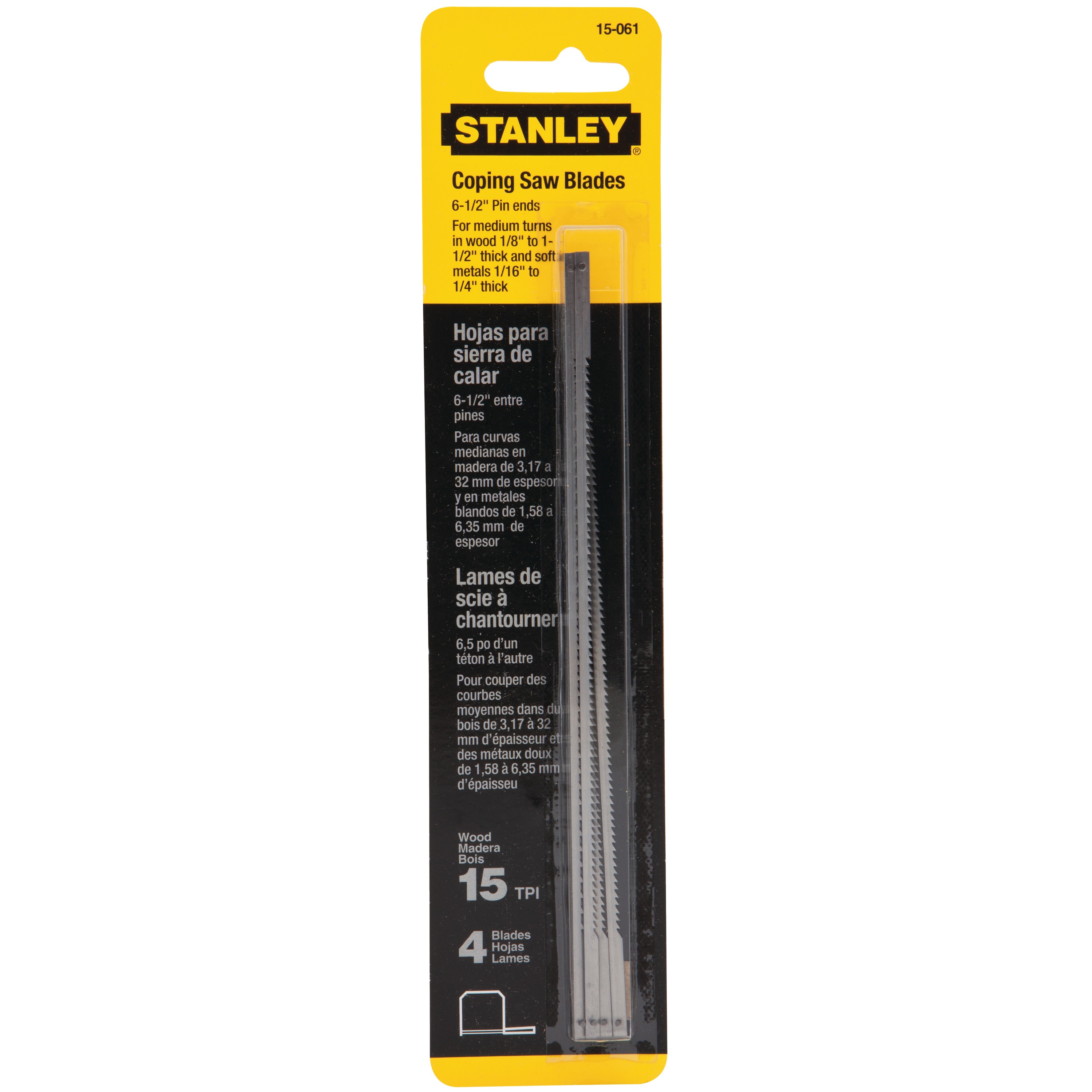 Stanley Tools - 4 pk 612 in x 15 TPI Coping Saw Blades - 15-061