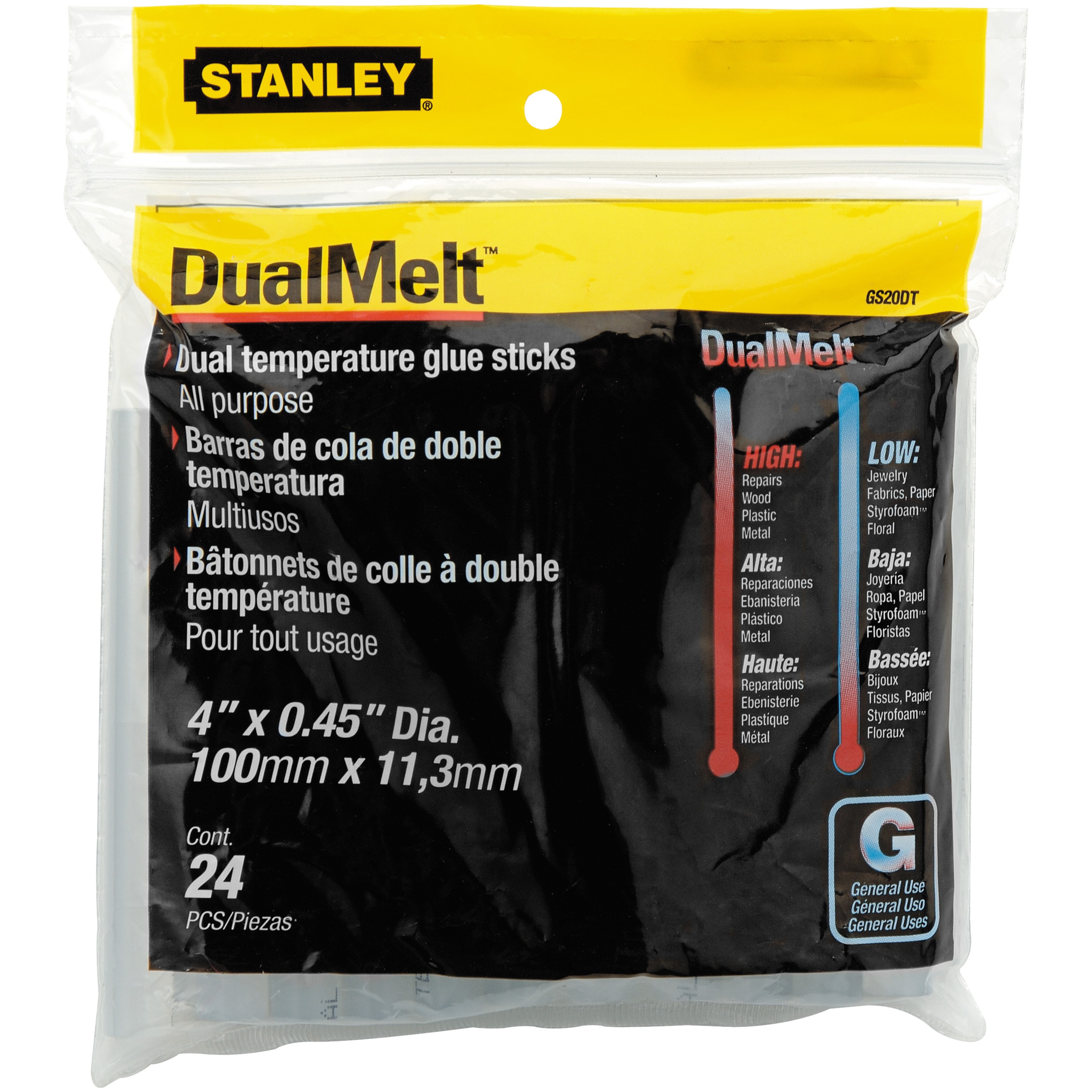 Stanley Tools - 24 pk 716 in x 4 in Dual Temperature Glue Sticks - GS20DT