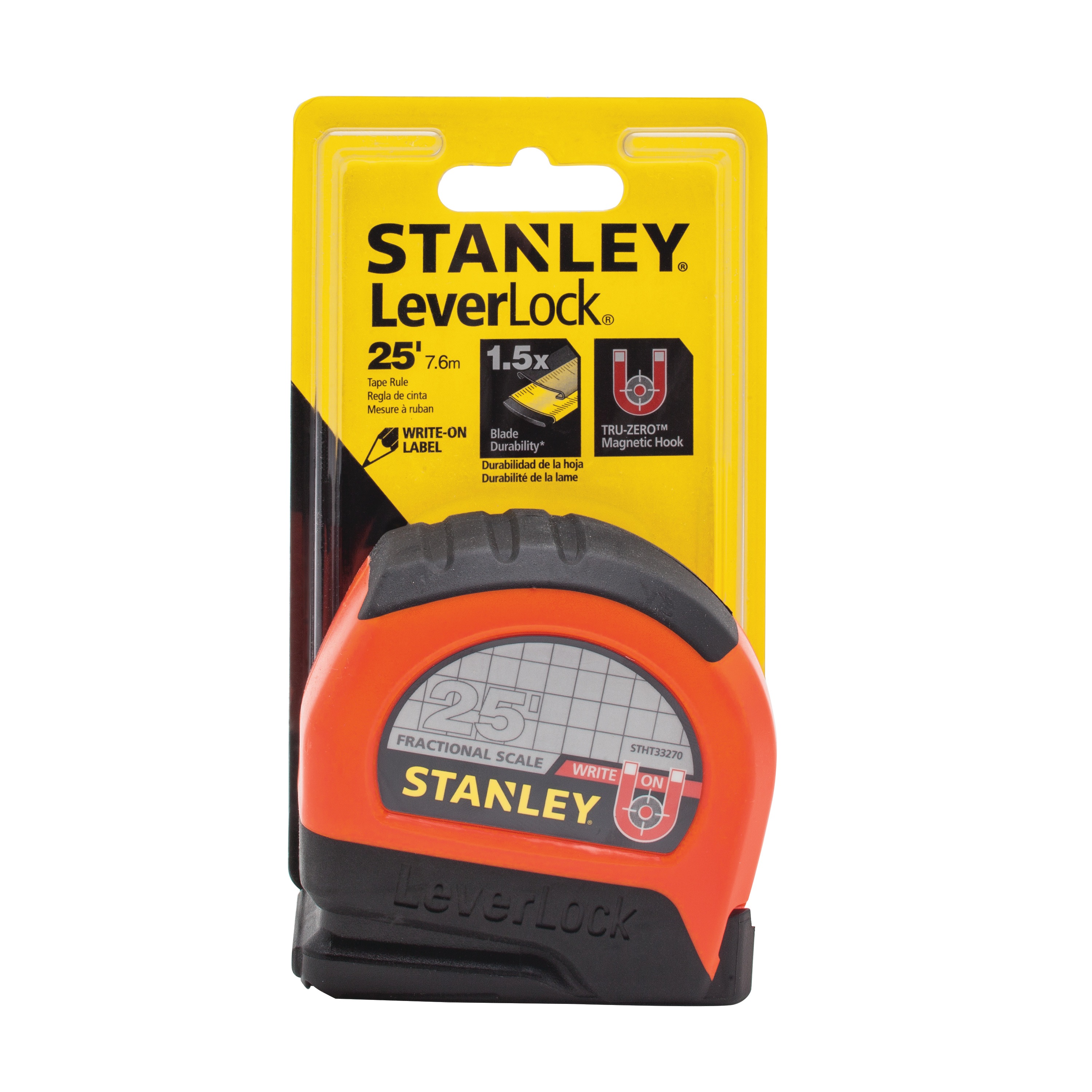 Stanley Tools - 25 ft Magnetic Tip  Fractional Read LEVERLOCK Tape Measure - STHT33270