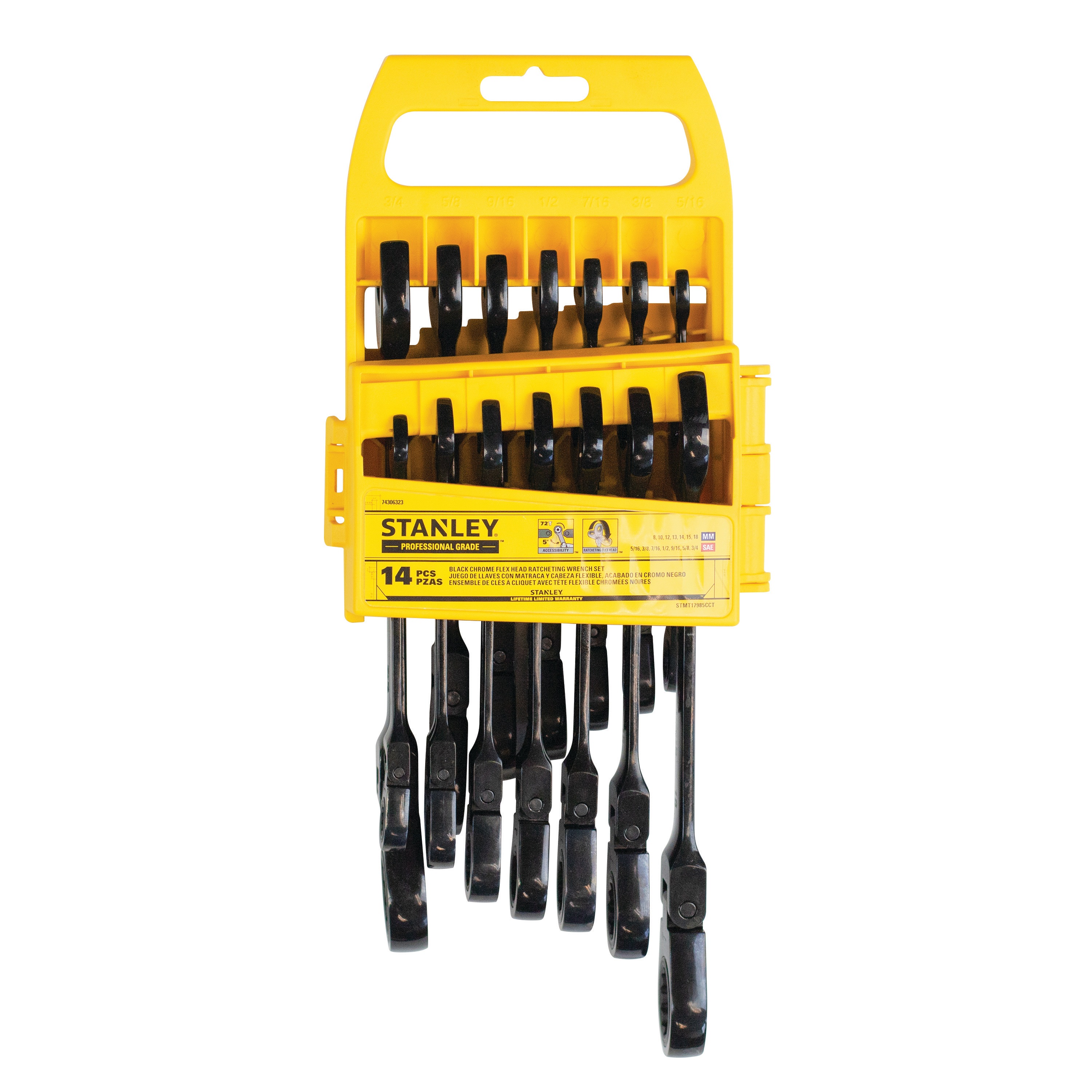 Stanley Tools - 14 PC PROFESSIONAL GRADE FLEX HEAD RATCHETING WRENCH SET - STMT17985