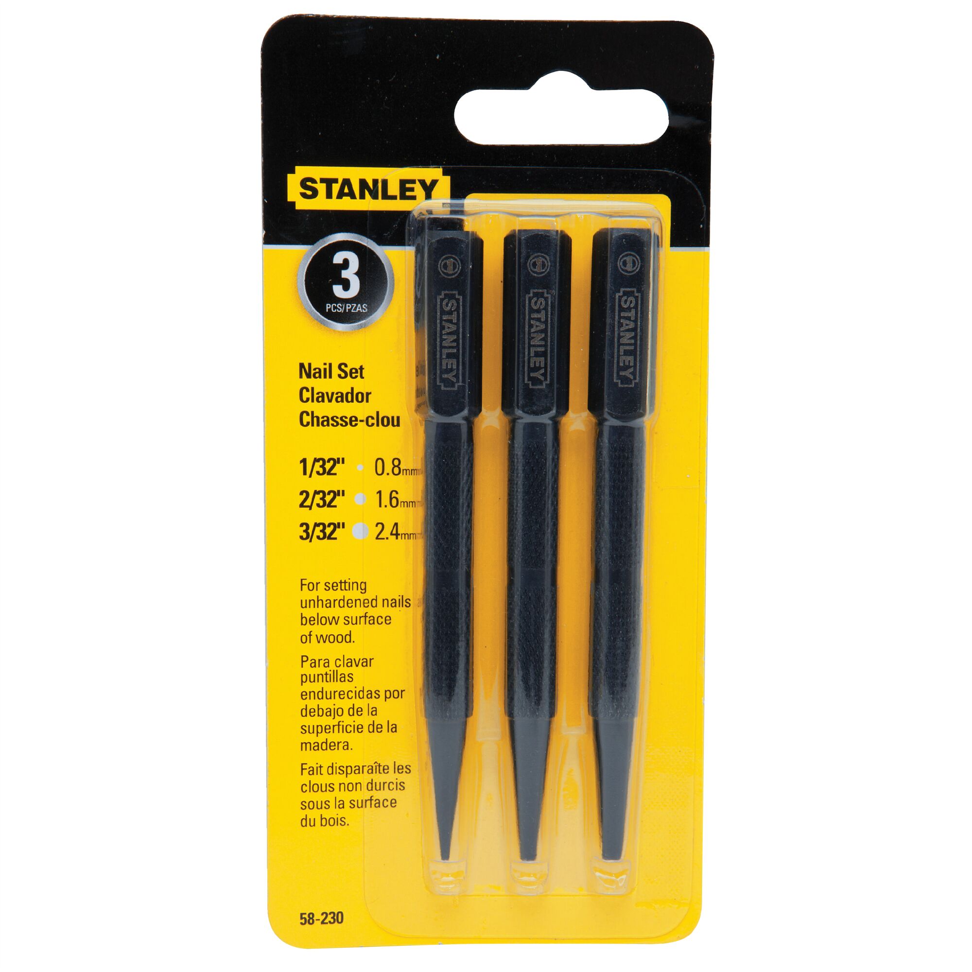 Nail Punch Set 0.8 1.6 2.4mm 3 pc STANLEY